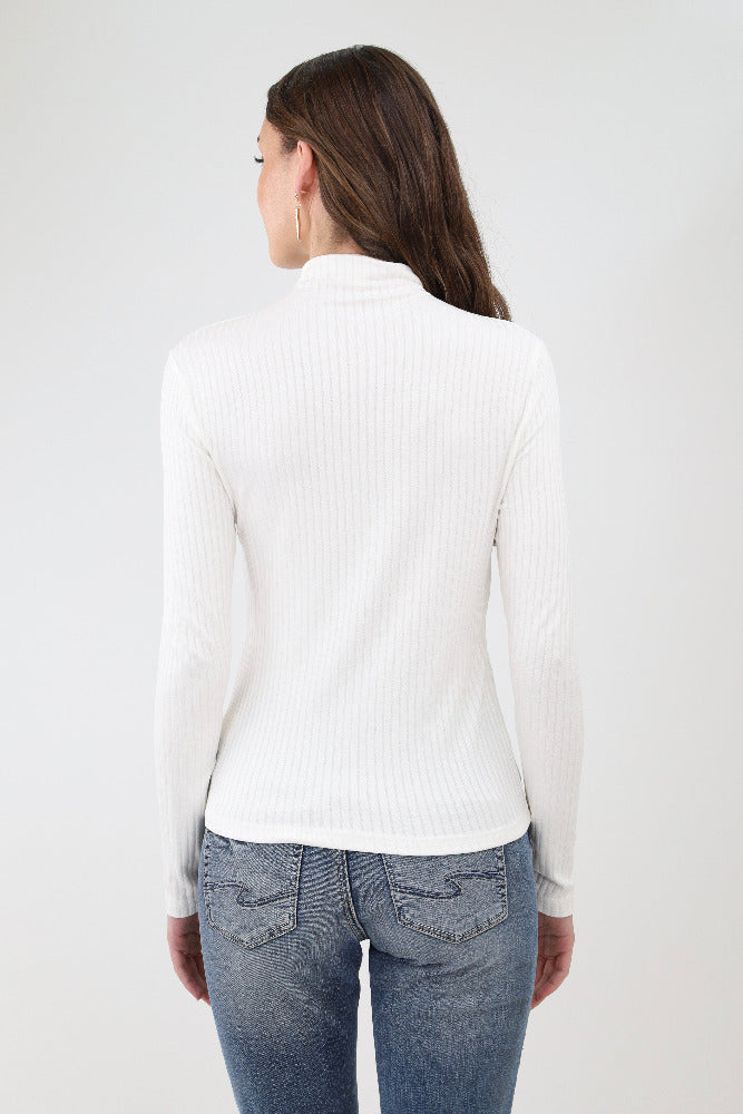 Back of Ivory Ribbed Mock Neck Top