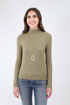 Olive Ribbed Mock Neck Top