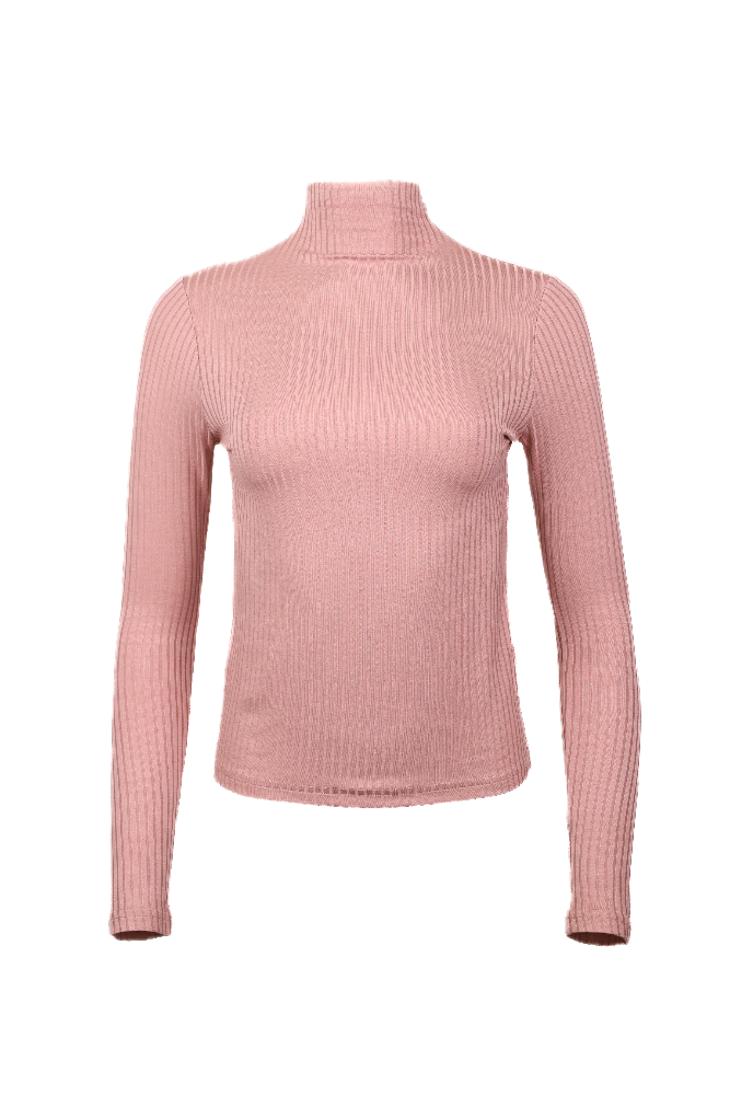 Rose Ribbed Mock Neck Top Flatlay