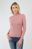 Rose Ribbed Mock Neck Top