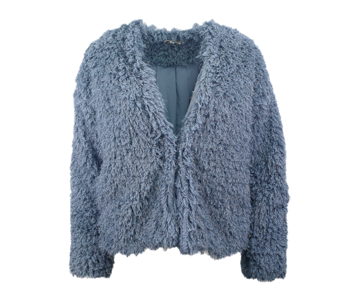 Blue Faux Fur Jacket Flatlay