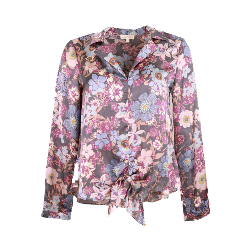 Blue Floral Front Tie Blouse Flatlay