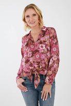 Pink Floral Front Tie Blouse