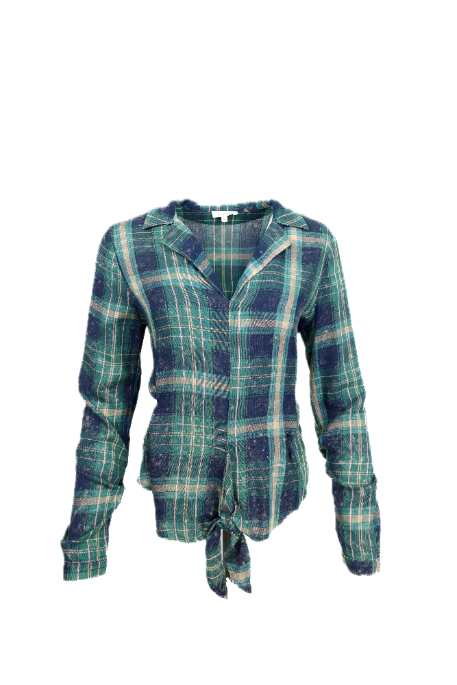 Green Plaid Tie Front Shirt Flatlay