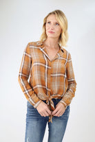 Pumpkin Plaid Tie Front Shirt