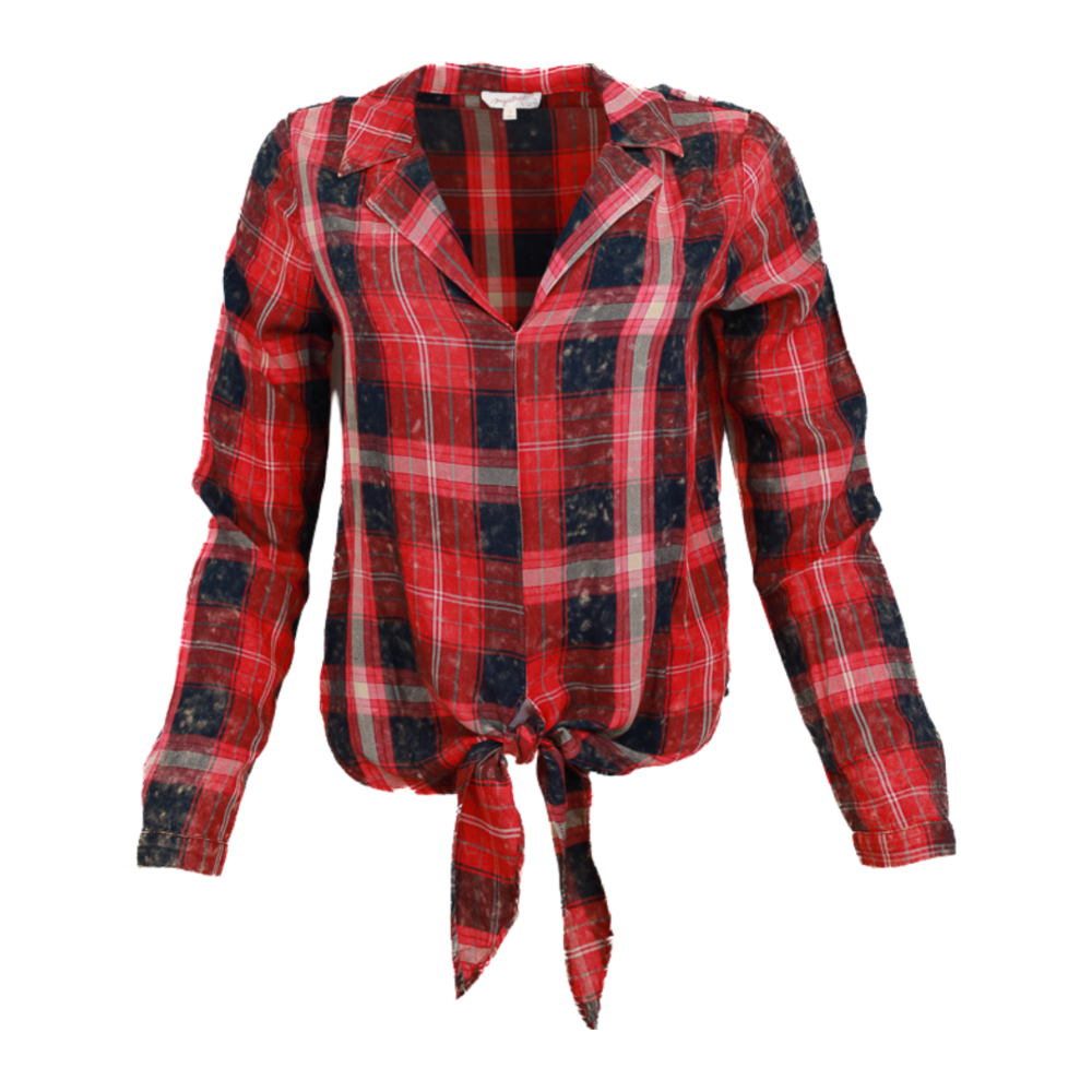 Red Plaid Tie Front Shirt Flatlay