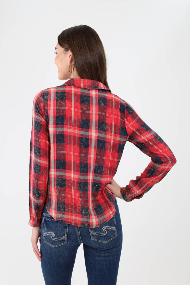 Back of Red Plaid Tie Front Shirt