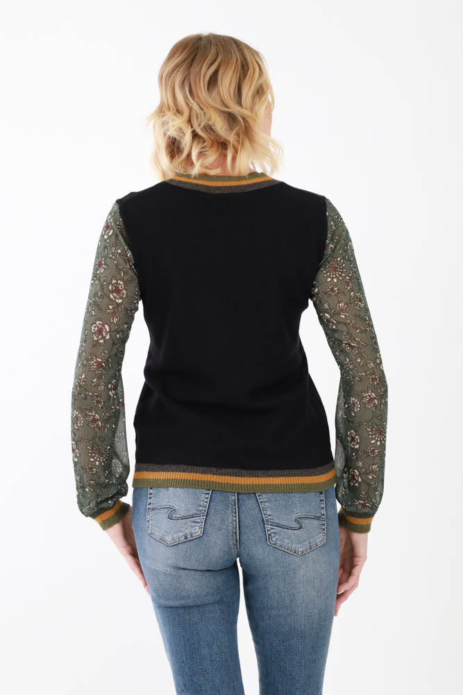 Back of Black and Green Chiffon Ribbed Sweater