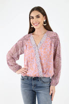 Lavendar Long Sleeve Printed Blouse