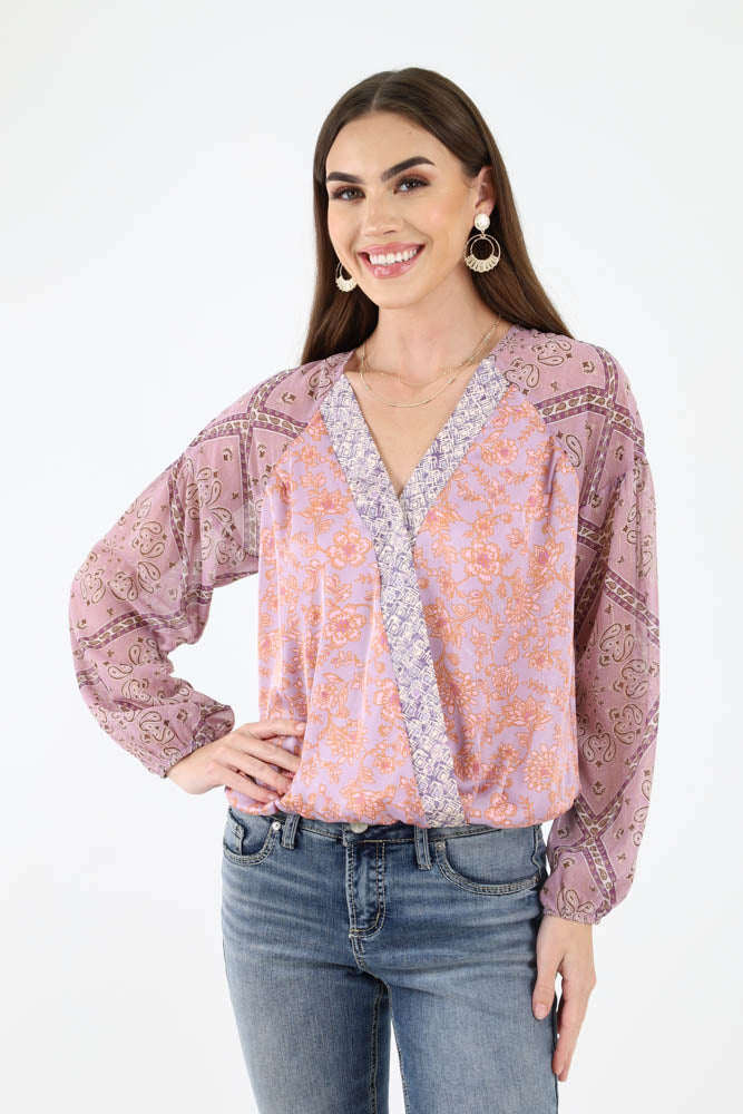 Lavendar Long Sleeve Printed Blouse