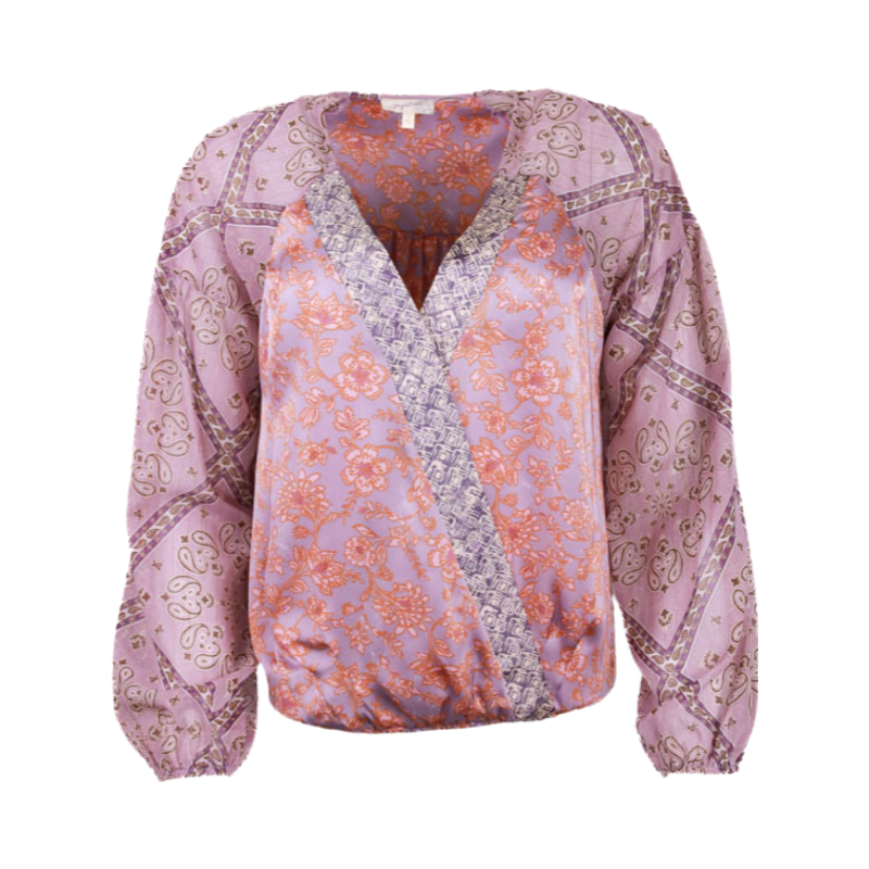 Lavendar Long Sleeve Printed Blouse Flatlay