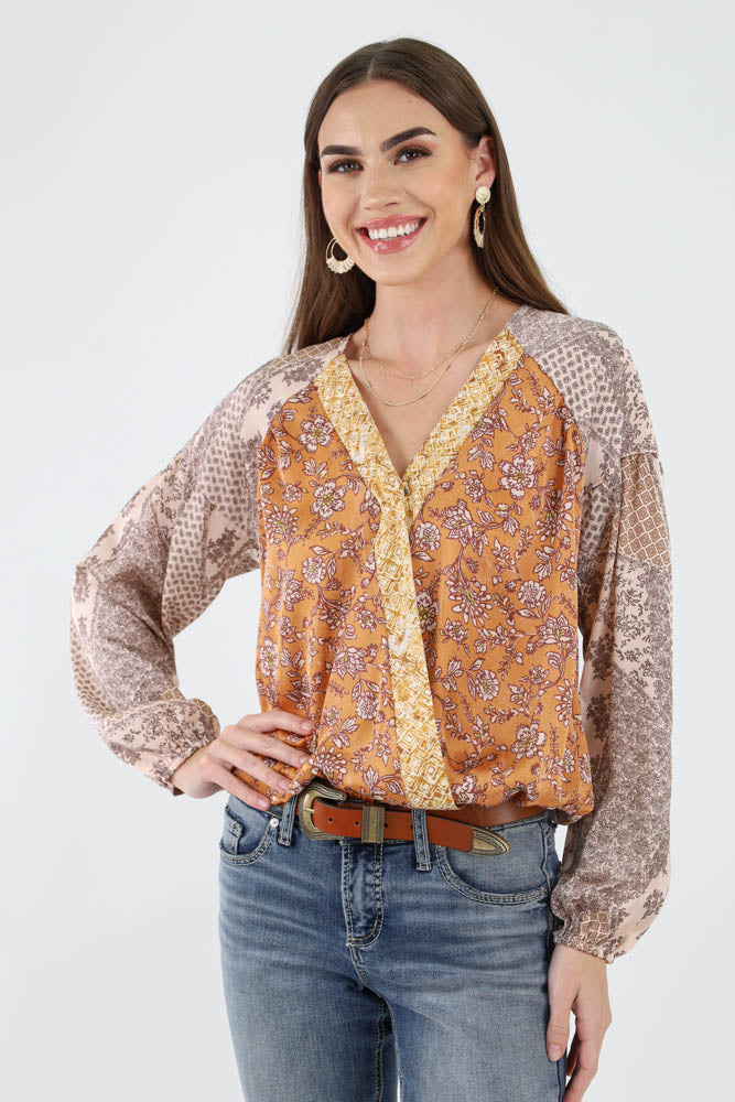 Pumpkin Long Sleeve Printed Blouse