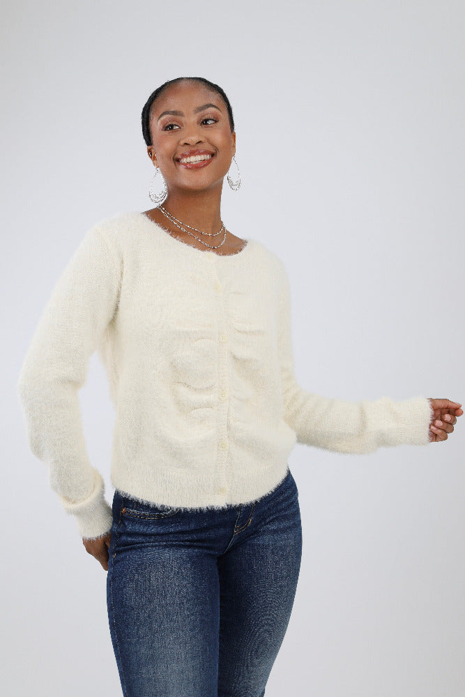 Ivory Fuzzy Sweater Cardigan