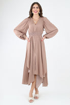 orchid long sleeve satin maxi dress