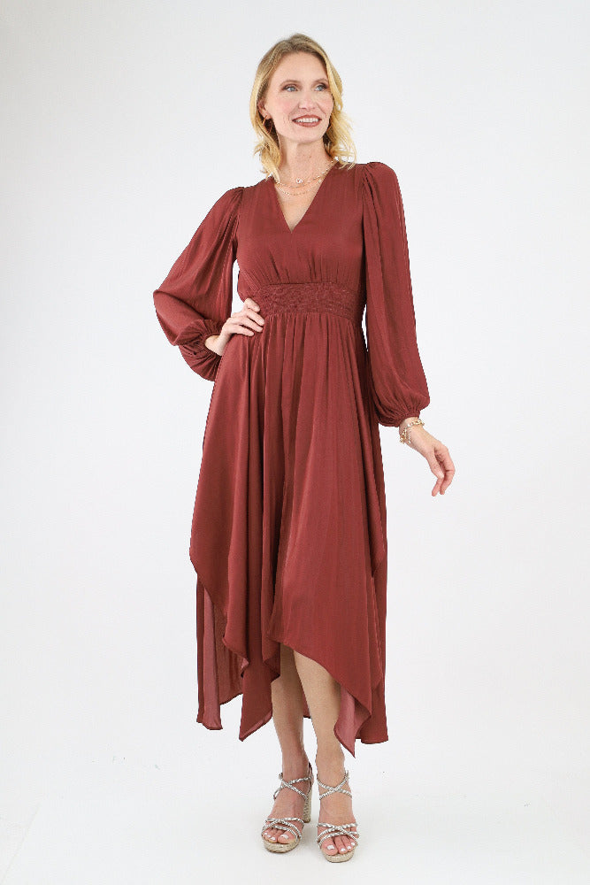 vino long sleeve satin maxi dress