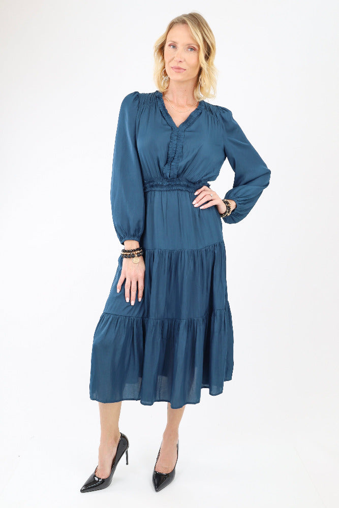 Blue ruffle midi dress