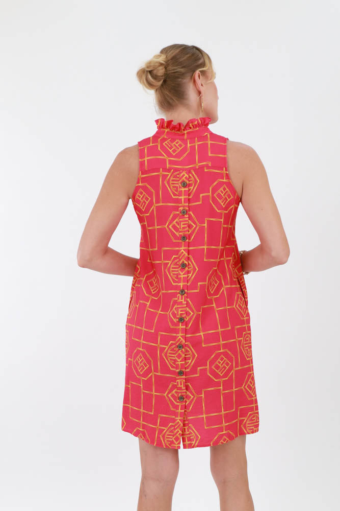 Back of geometric rose midi dress