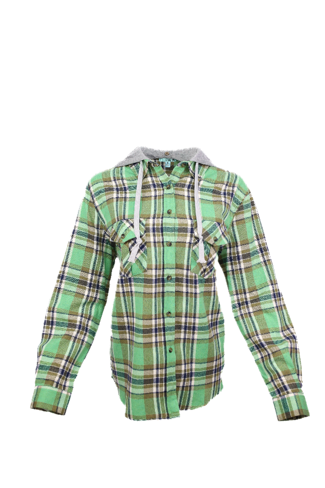 Green Plaid Hoodie Jacket Flatlay