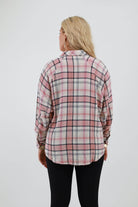 Back of Pink & Navy Flannel Hoodie