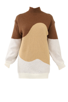 Brown colorblock knit sweater dress flatlay