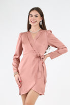 Pink Long Sleeve Satin Mini Dress