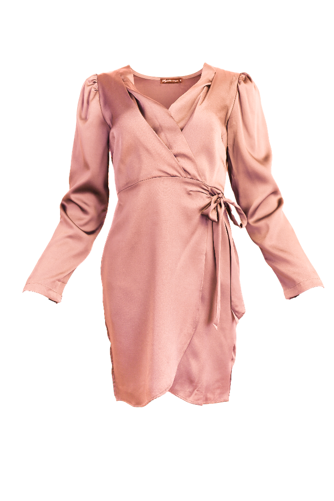 Pink Long Sleeve Satin Mini Dress Flatlay