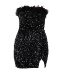 Black Sequin Bodycon Mini Dress with feather trim flatlay