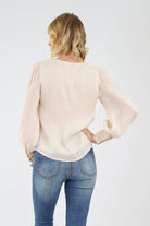 Back of Champagne Sheer Sleeve Top