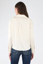 Back of Front Tie Striped Champagne Blouse