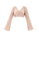 Mocha Surplice Bell Sleeve Crop Top Flatlay