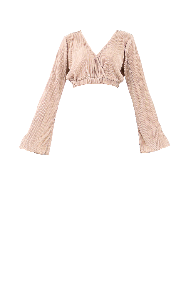 Mocha Surplice Bell Sleeve Crop Top Flatlay