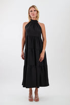 Black halter tie back dress