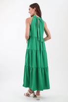 Back of green tie back dress