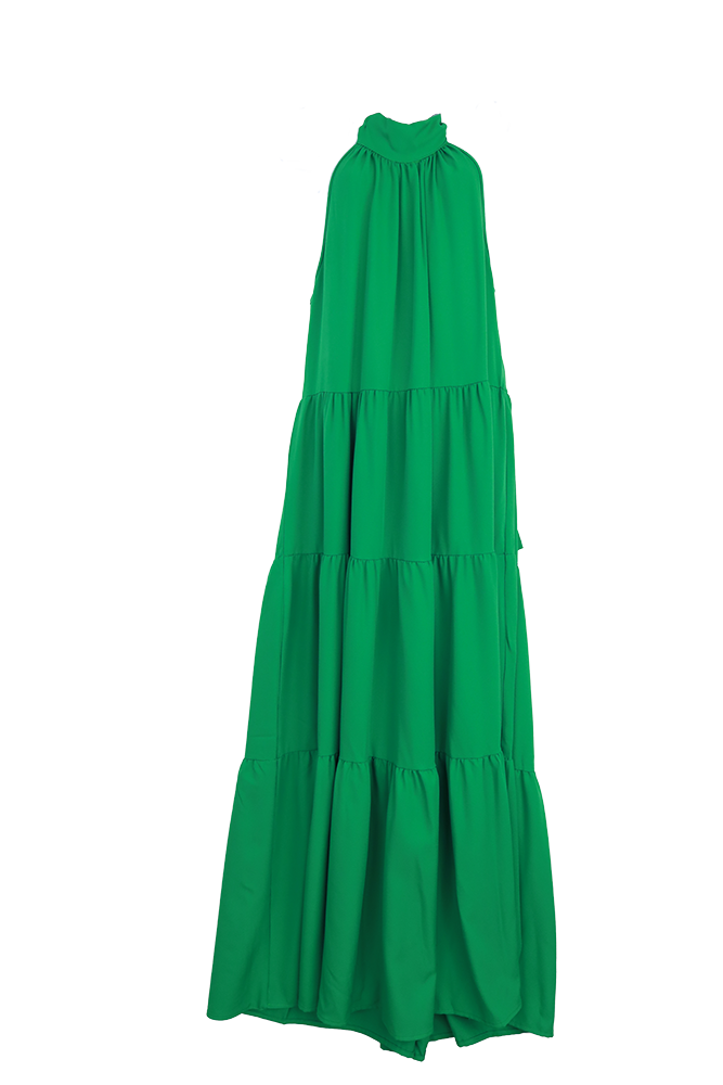 Green halter tie back dress flatlay