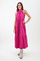 Magenta halter tie back dress