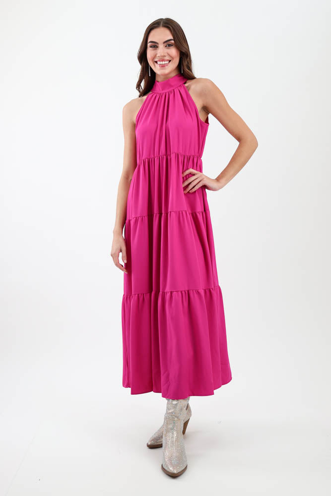 Magenta halter tie back dress