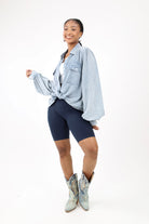 Light Wash Denim Button Front Blouse