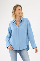 Blue Womens Button Up Top