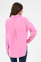 Back of pink Womens Button Up Top