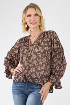 Brown Floral Ruffle Blouse