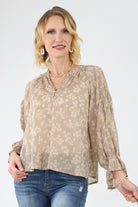 Beige Floral Ruffle Blouse