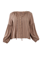 Brown Striped Blouse Flatlay