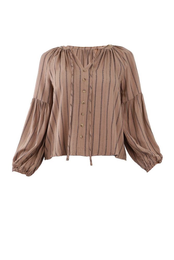 Brown Striped Blouse Flatlay