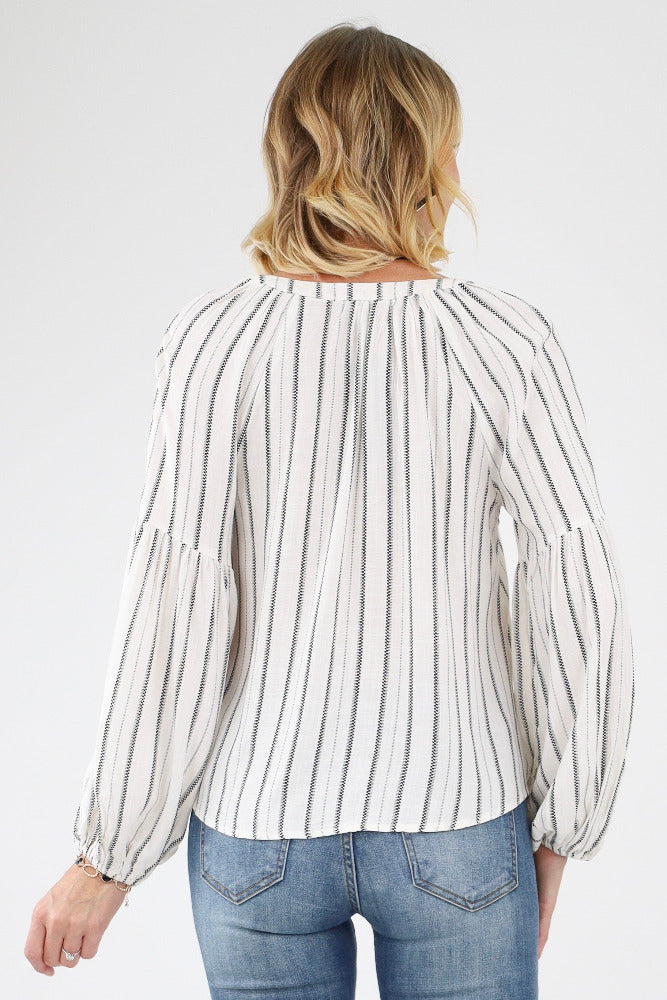 Back of ivory Striped Blouse