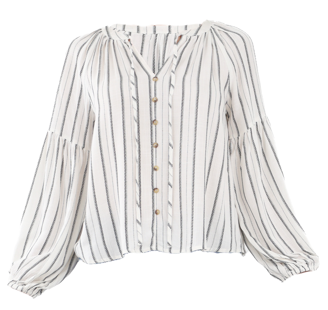 Ivory Striped Blouse Flatlay