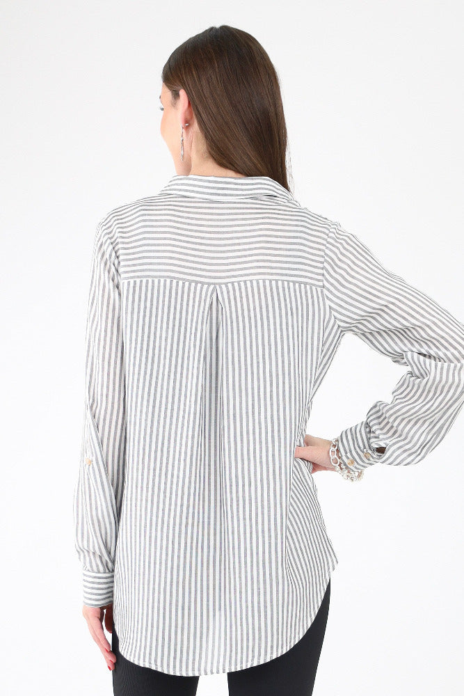 Back of black Striped Woven Top