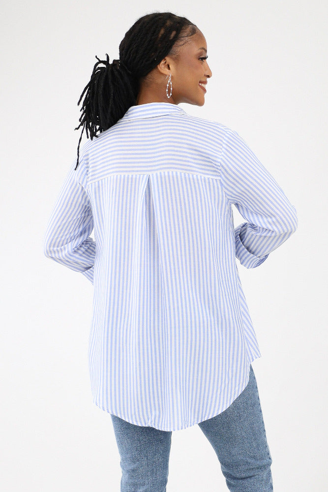 Back of blue Striped Woven Top