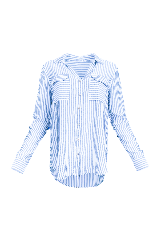 Blue Striped Woven Top Flatlay