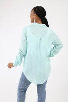 Back of green Striped Woven Top