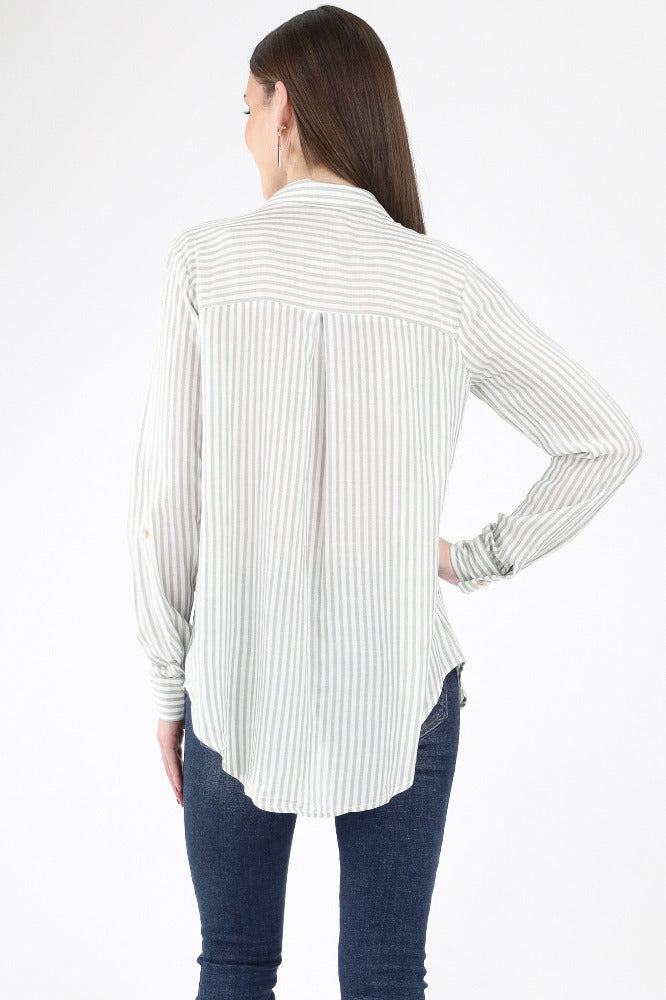 Back of olive Striped Woven Top